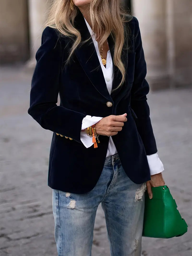Dames Fluwelen Blazer – Elegante Getailleerde Jas met Klassieke Revers voor Avond & Casual Look