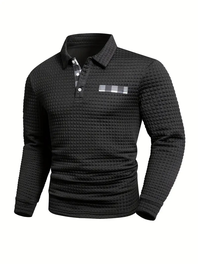 Heren Casual Lange Mouw Gebreide Polo Shirt – Stijlvolle Knopen Smart Casual Top