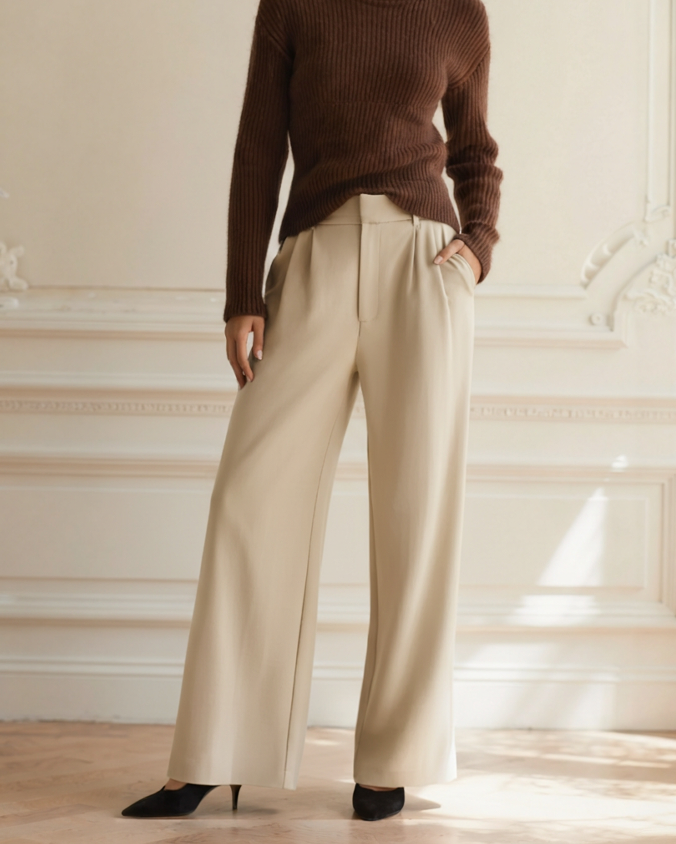 Dames Wide-Leg Broek – Elegante Hoge Taille, Getailleerde Pasvorm & Kantoorproof