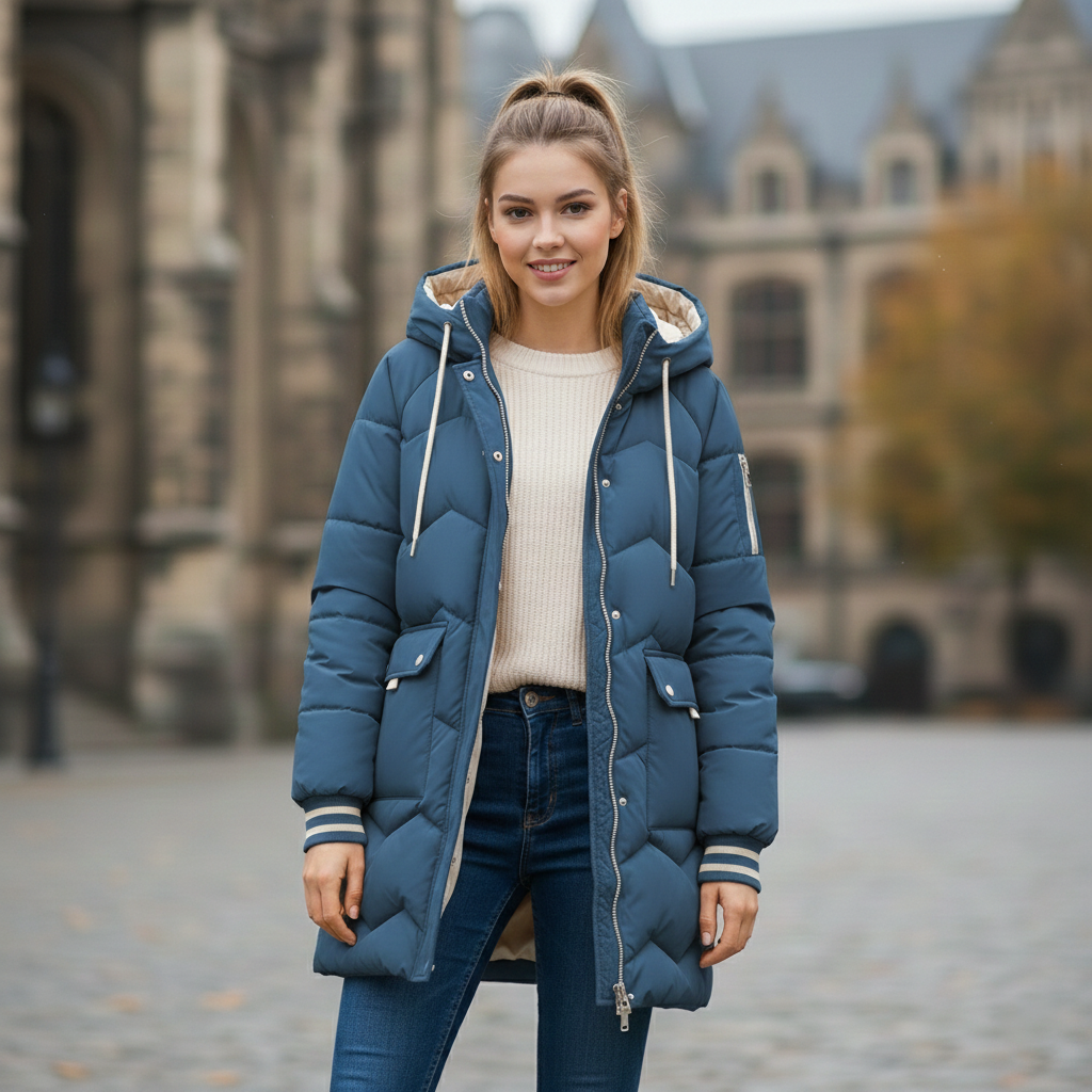 Lange Gewatteerde Winterjas Dames met Verstelbare Capuchon en Gestructureerd Ontwerp voor Optimale Bescherming 2 