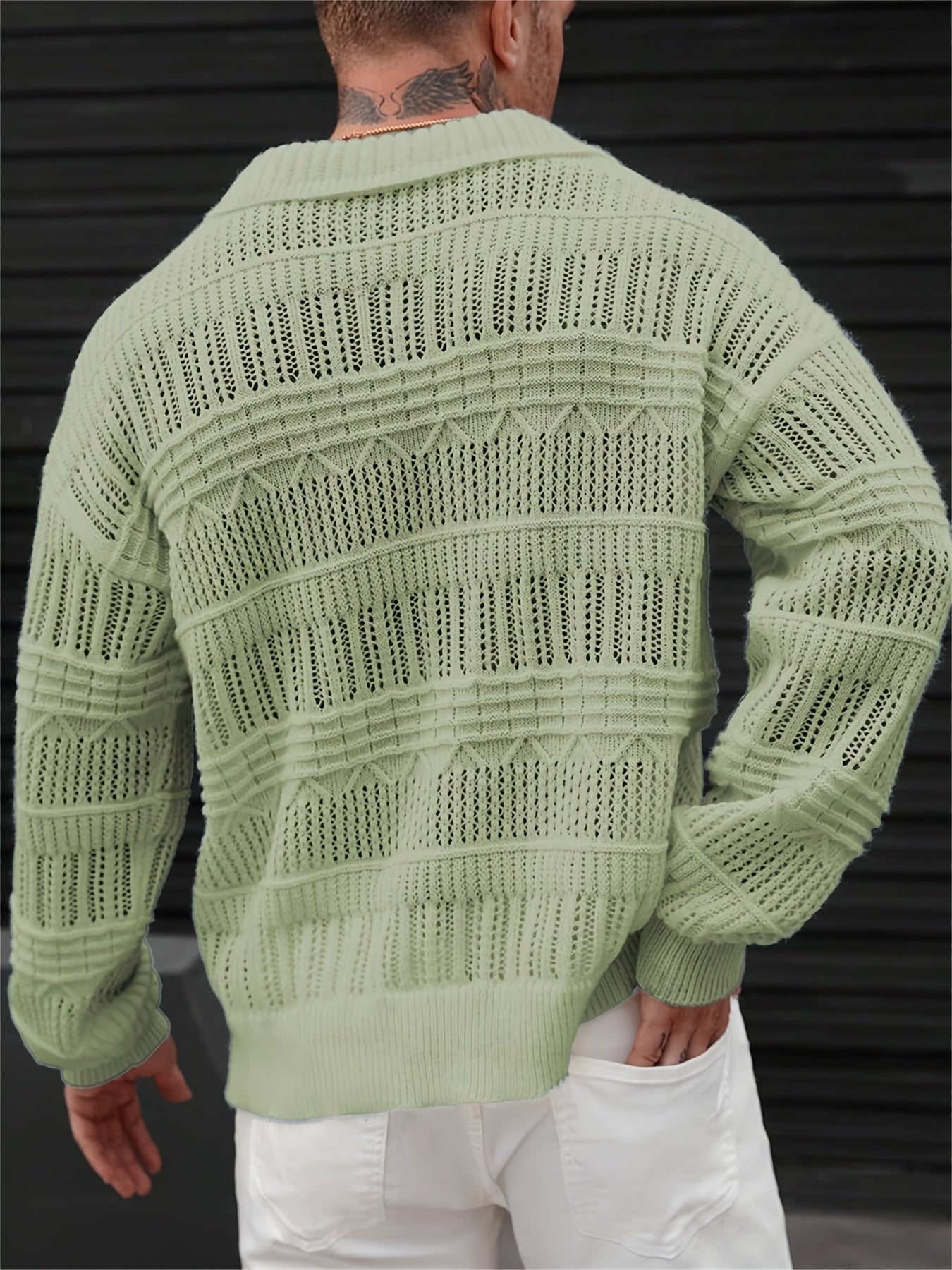 Heren Lange Mouw Open Gebreide Trui – Casual Lichtgewicht Pullover met Kraag