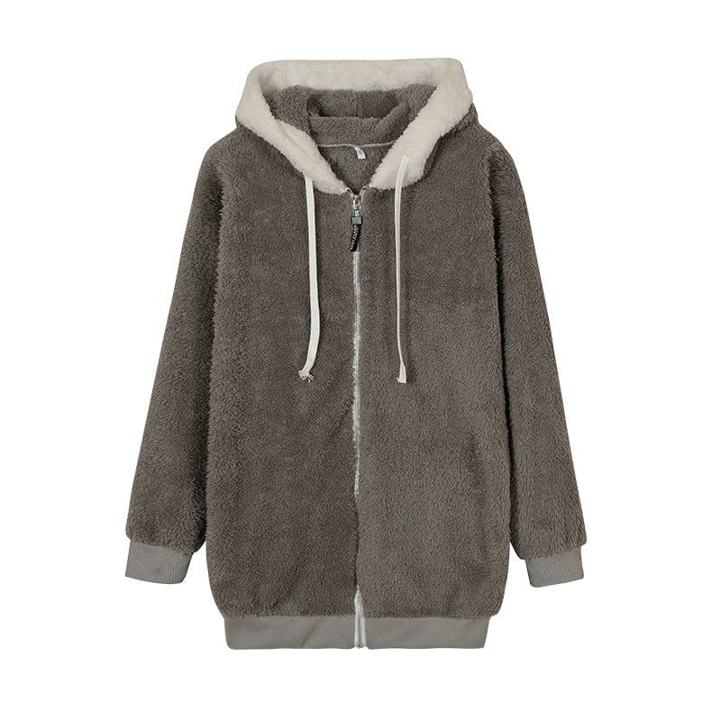 Pluche Jas met Capuchon – Warme Zip-Up Fleece Jas voor Herfst Winter