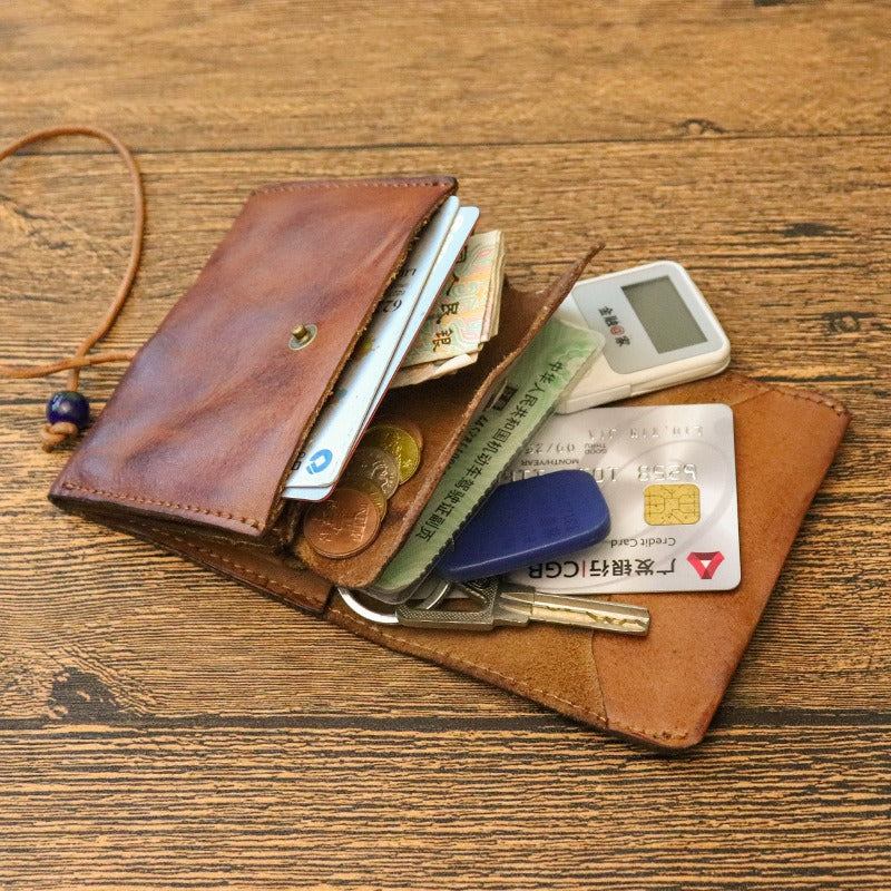 Vintage Leren Bifold Portemonnee – Compacte Munt- en Kaartenhouder voor Dagelijks Gebruik