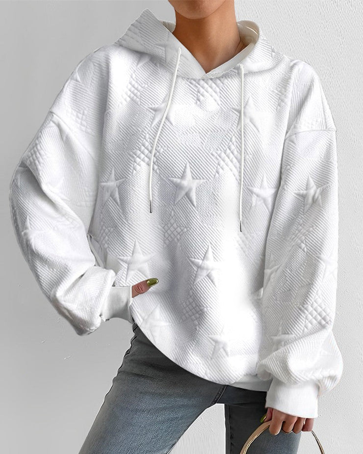 Gegraveerde Ster Hoodie voor Dames – Lange Mouwen, Casual Stijl met Uniek Patroon