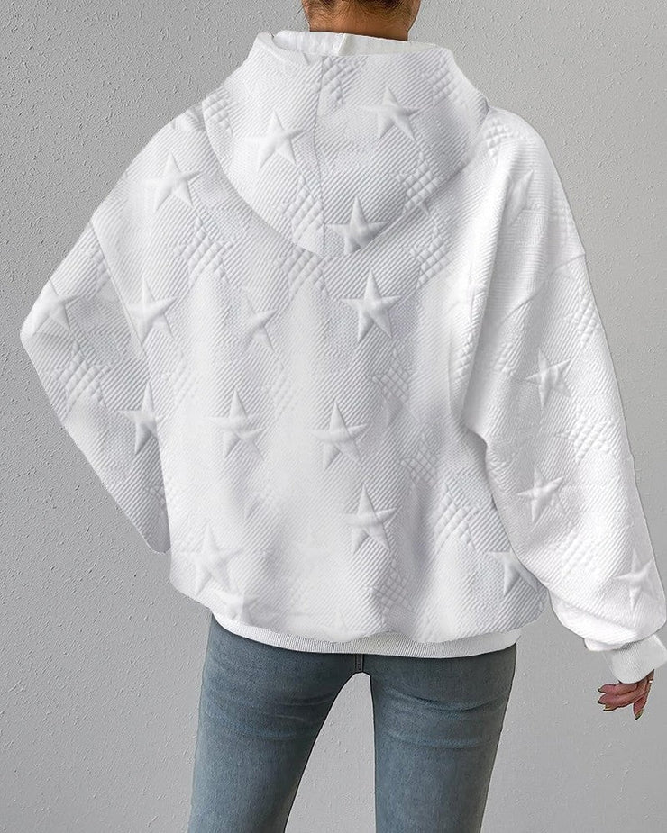 Gegraveerde Ster Hoodie voor Dames – Lange Mouwen, Casual Stijl met Uniek Patroon