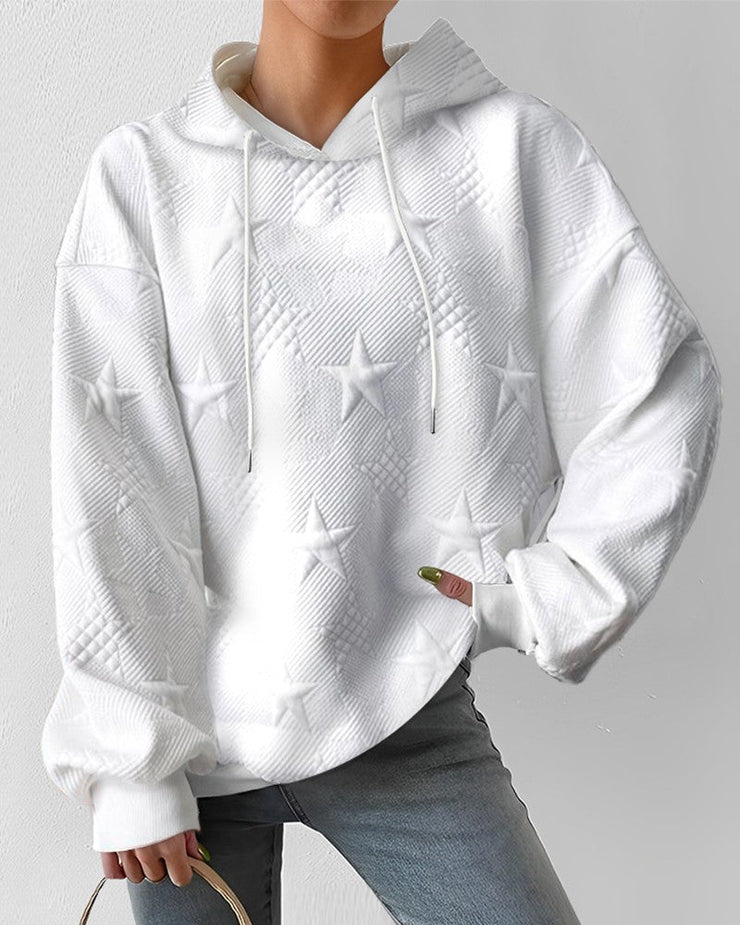 Gegraveerde Ster Hoodie voor Dames – Lange Mouwen, Casual Stijl met Uniek Patroon