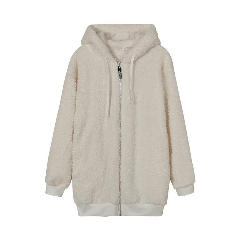 Pluche Jas met Capuchon – Warme Zip-Up Fleece Jas voor Herfst Winter