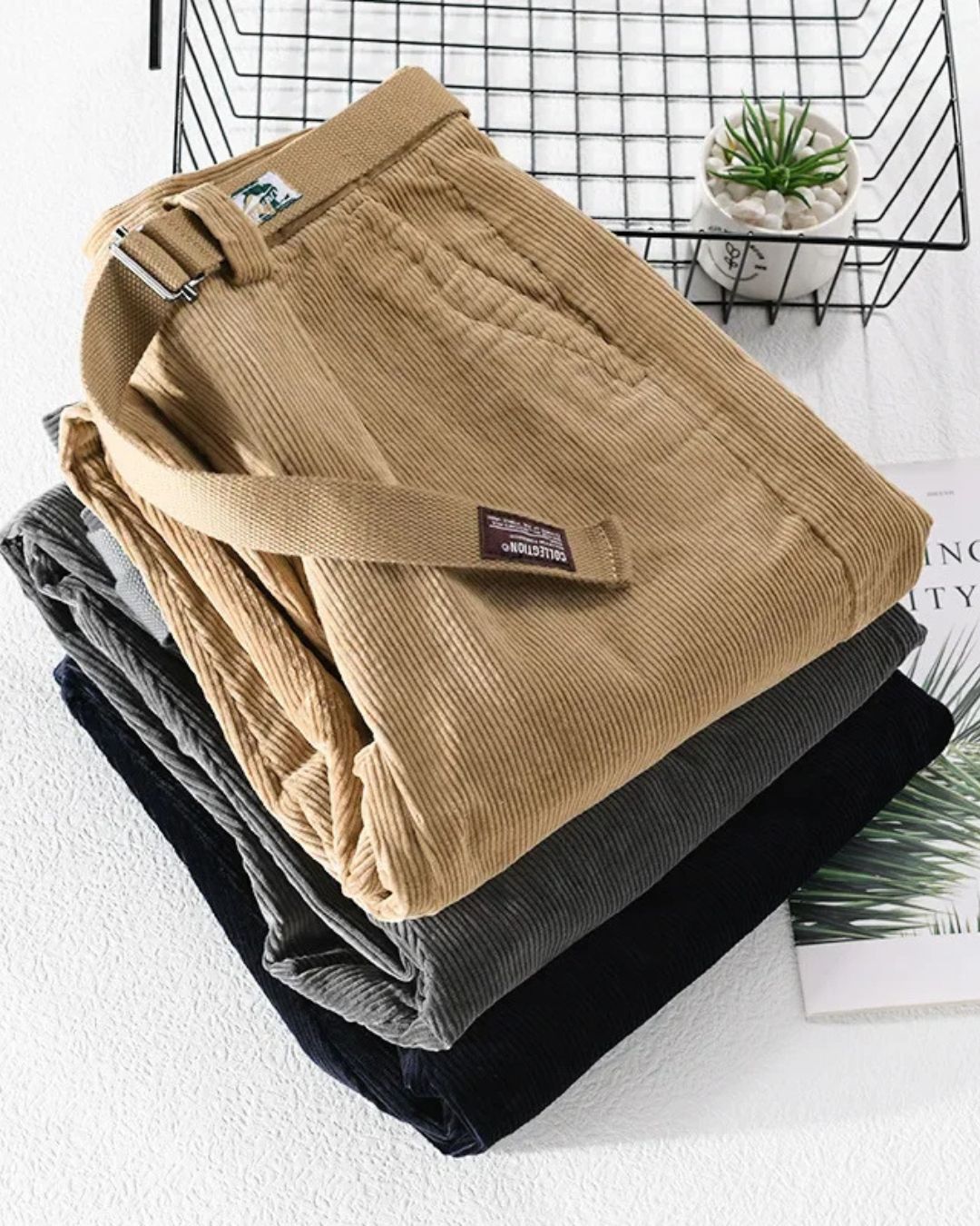Winter Corduroy Rechte Pijpen Broek met Verstelbare Riem en Fleece Voering