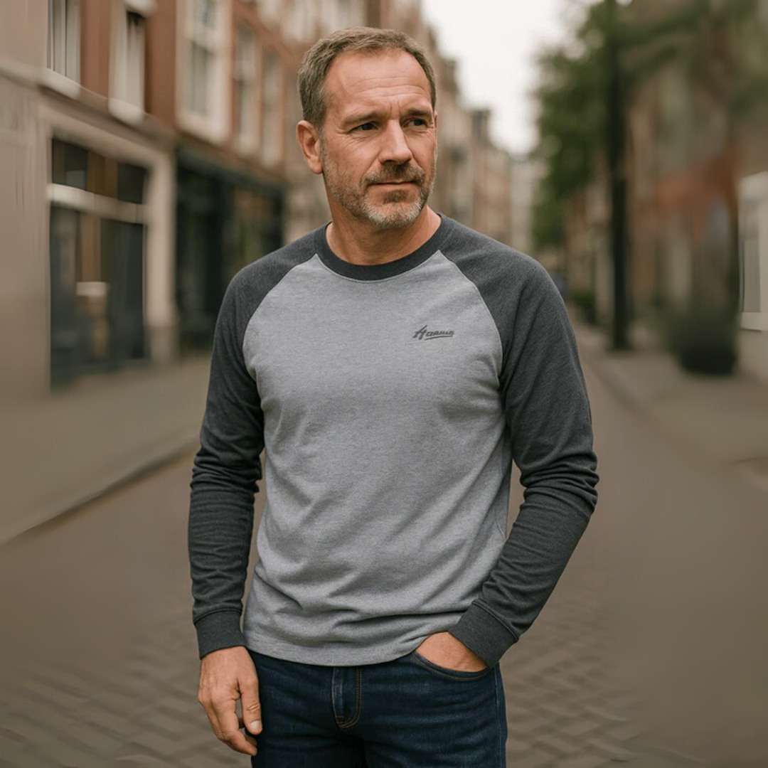 Ademend Heren Longsleeve Shirt met Raglanmouwen – Slim Fit Katoenen T-shirt