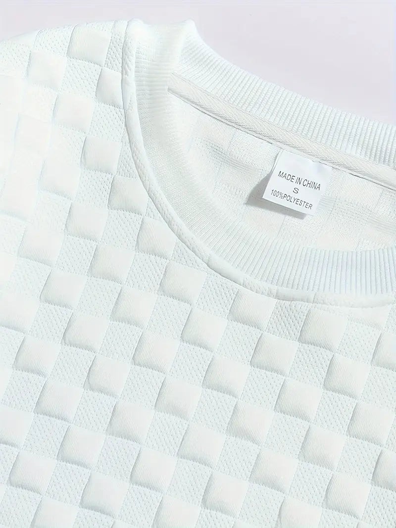 Casual Heren Sweater met Ronde Hals – Reliëf Geblokt Patroon Top