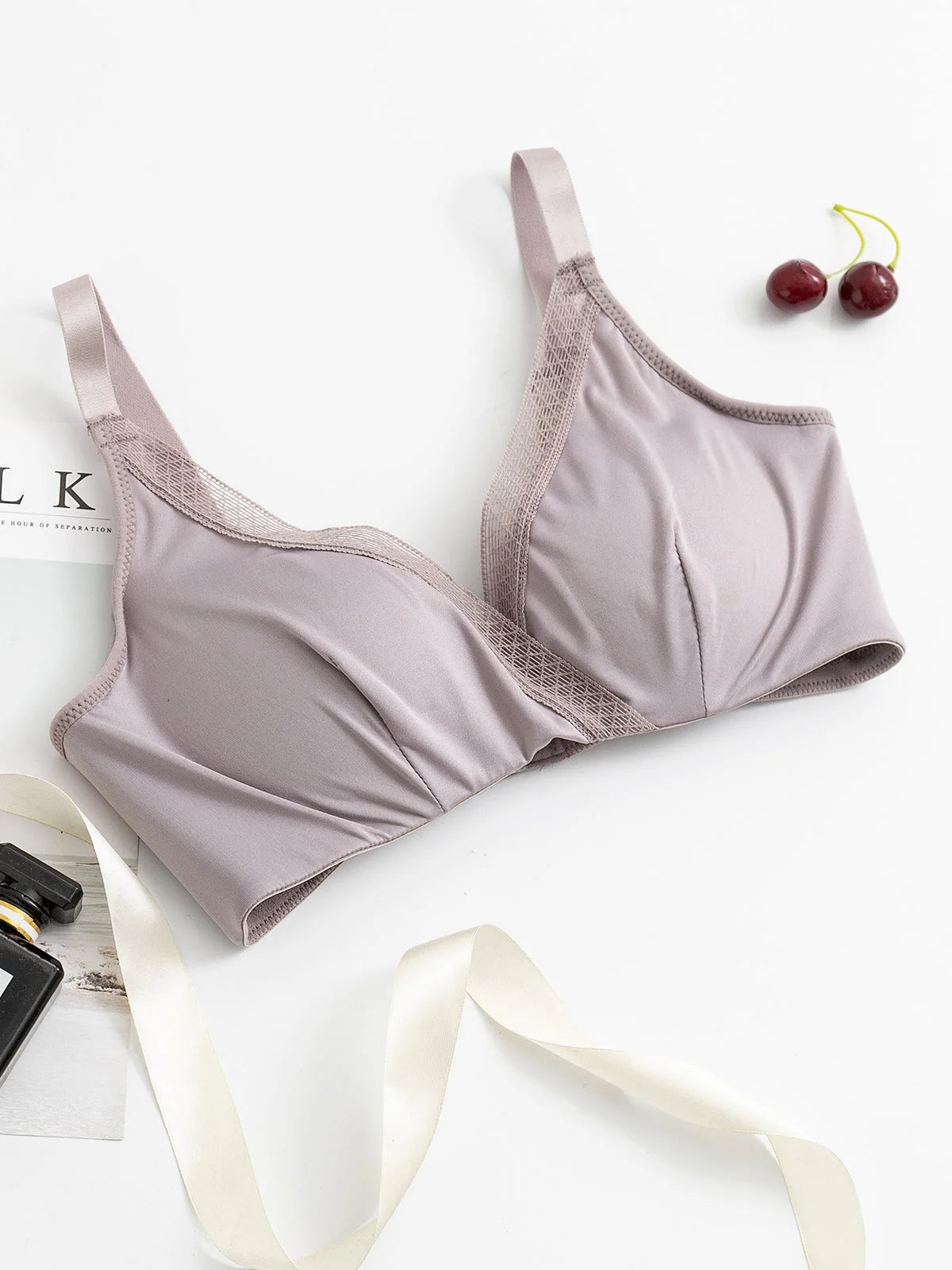 Silk Knitted Lace Trim Comfortable Bra