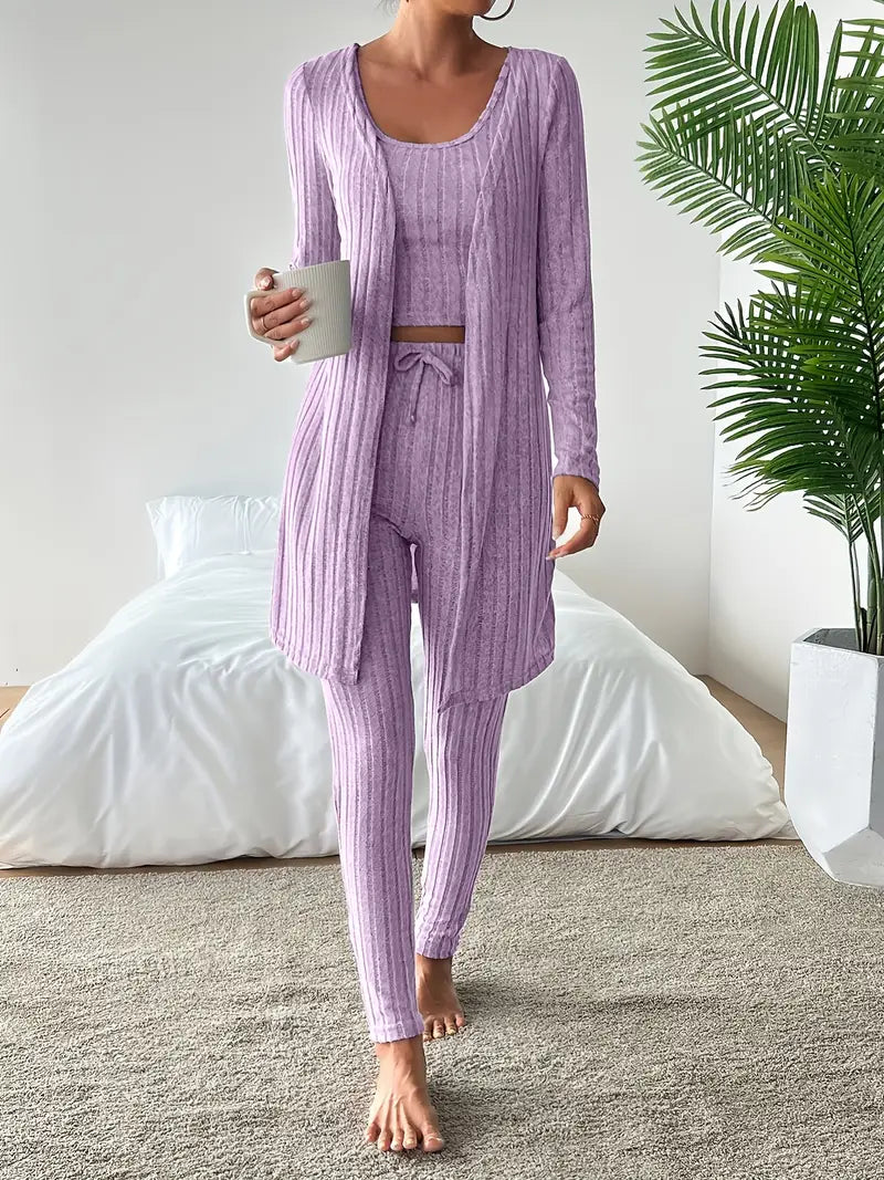 Lounge Edit 3-Delige Ribbed Set voor Dames – Comfortabel & Stijlvol Loungepak
