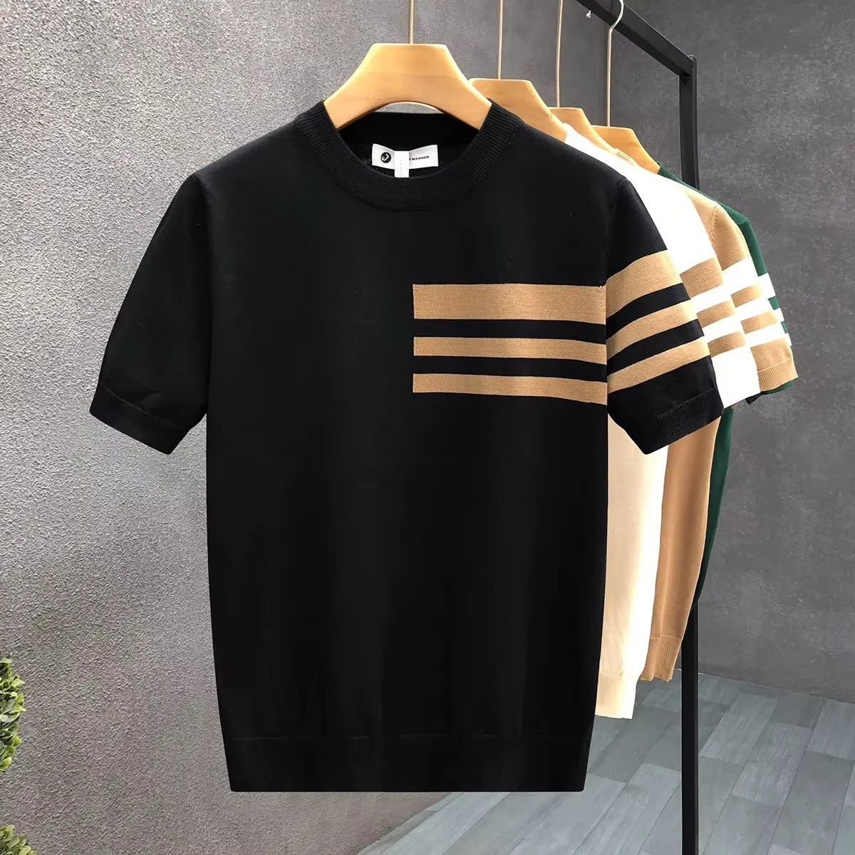 Triform Knit Shirt voor Heren – Premium Jacquard Gebreid T-shirt met Strepen