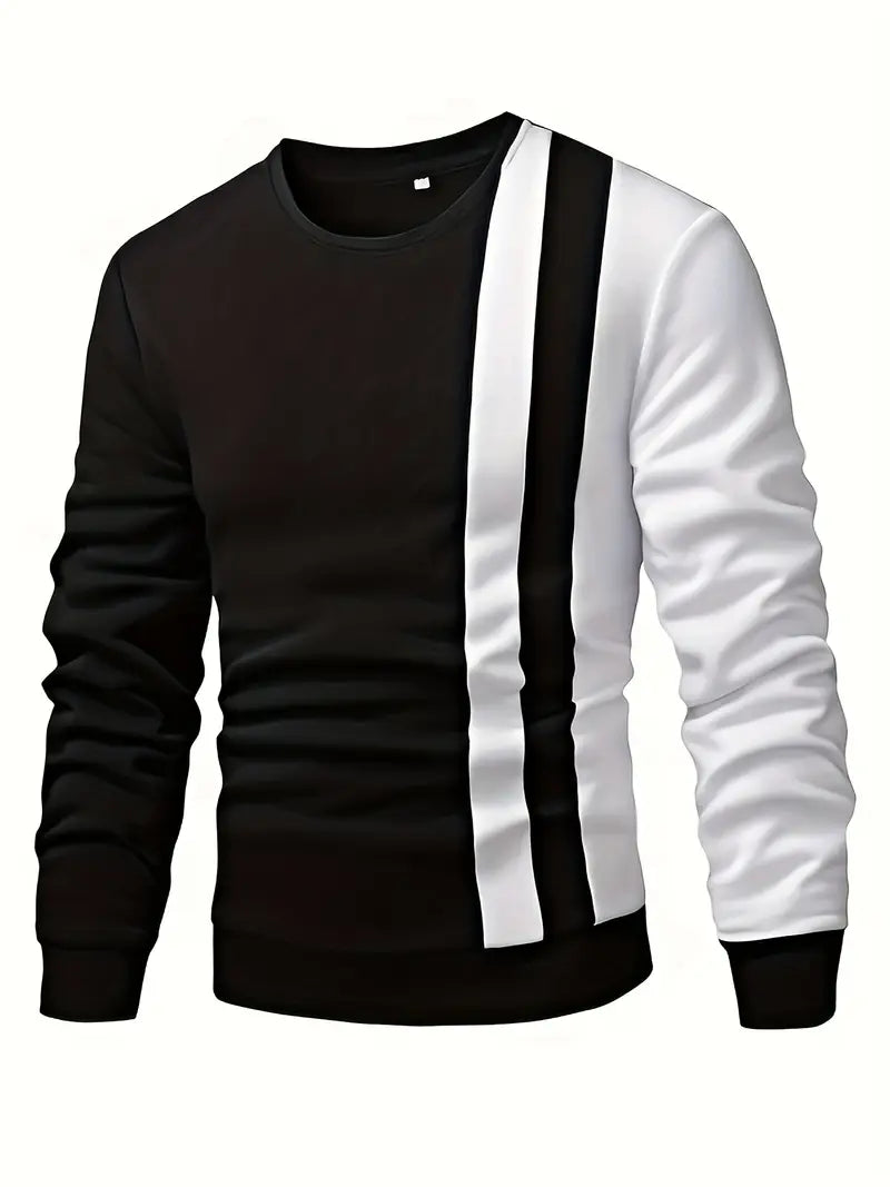 Heren Lange Mouw Sweatshirt met Contrasterende Strepen – Casual Ronde Hals Pullover