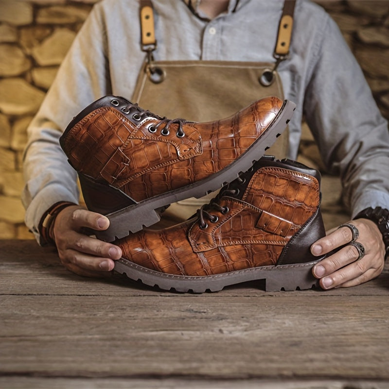 Heren Leren Enkellaarzen – Handgemaakte Vintage Werk- en Casual Boots met Comfortabele Zool