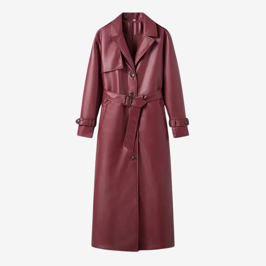 Dames Trenchcoat in Bourgondisch Rood met Riempje – Elegant, Tijdloos & Chic