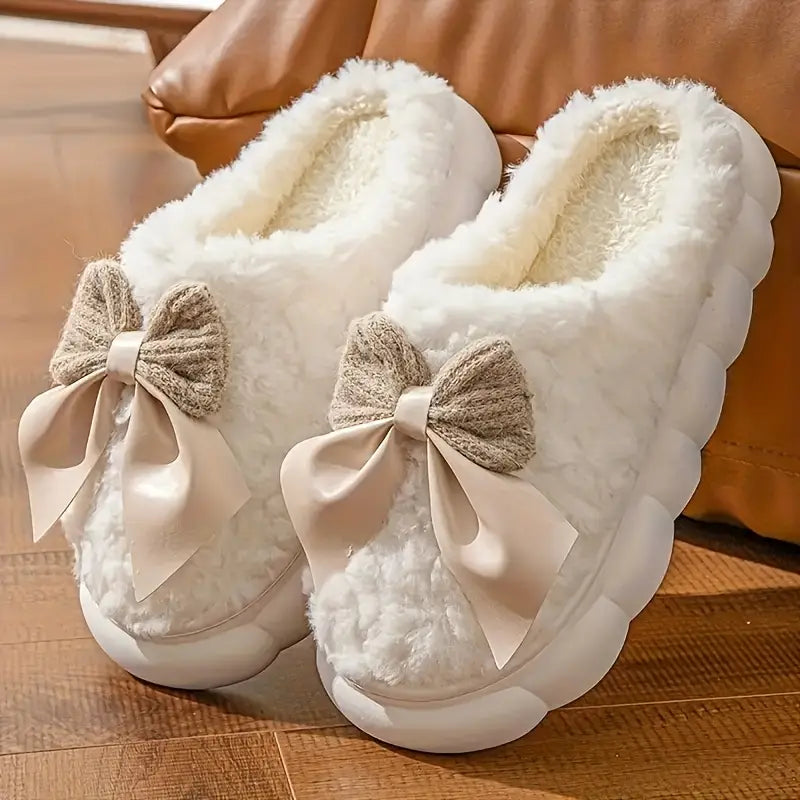 Gezellige Herfst-Winter Pantoffels voor Dames – Fluwelen Binnenvoering met Schattig Strikje