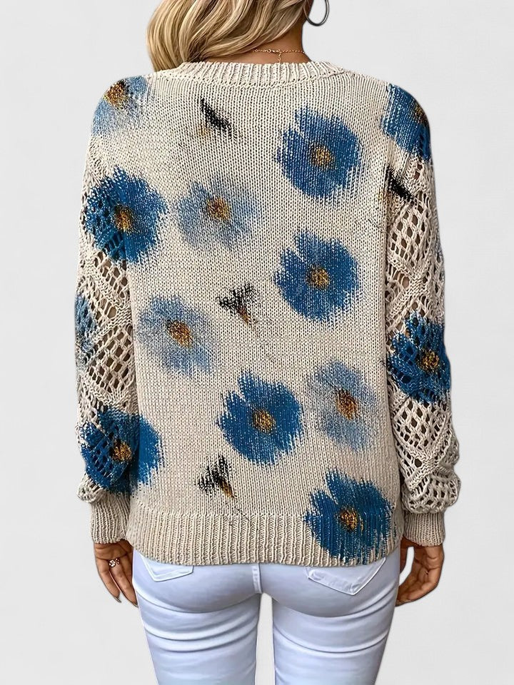 Elegante Bloementrui met Luchtige Mouwen en Zachte V-Hals