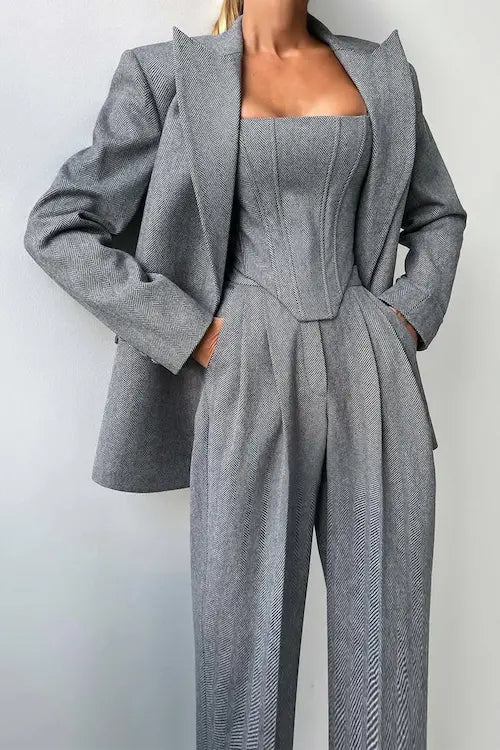 Dames 3-delige Pantalonset – Elegante Blazer, Top & Broek voor Werk of Speciale Gelegenheden