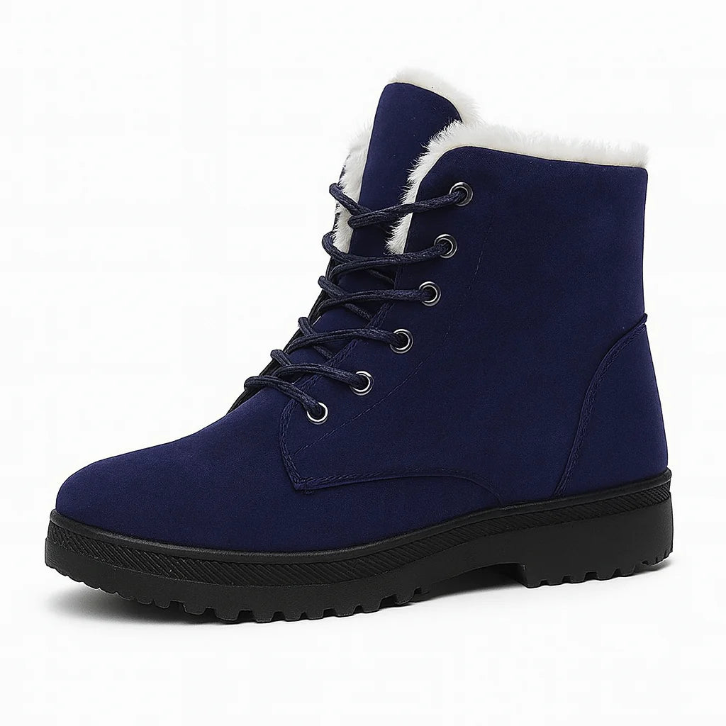 Dames Winter Snowboots – Warme Enkelboots met Veters, Bontvoering en Antislip Zool