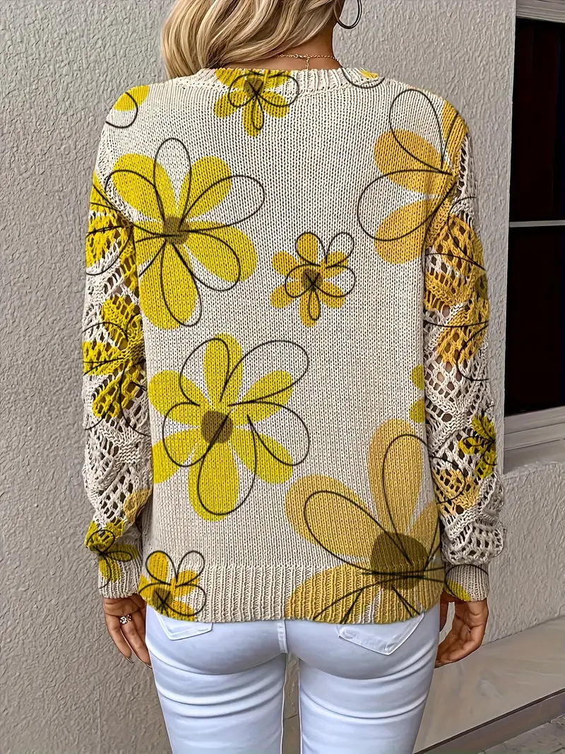 Elegante Lange Mouwen Trui Met Bloemenprint – Comfortabele Damestrui voor Casual & Stijlvolle Outfits