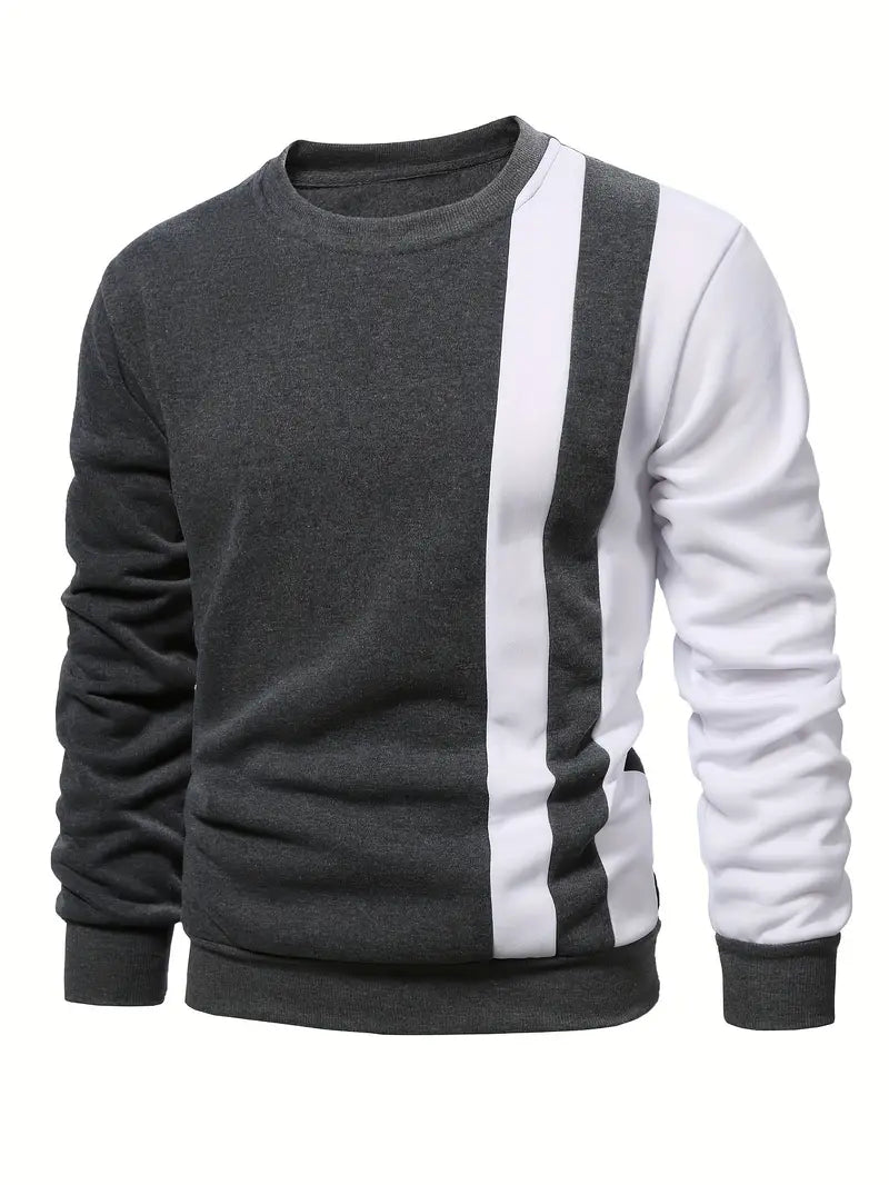 Heren Lange Mouw Sweatshirt met Contrasterende Strepen – Casual Ronde Hals Pullover