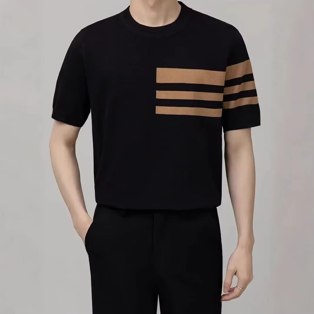 Triform Knit Shirt voor Heren – Premium Jacquard Gebreid T-shirt met Strepen