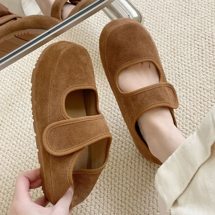 Elegante Vintage Mary Jane Schoenen voor Dames – Comfortabele Suède Flats met Klassieke Sluiting