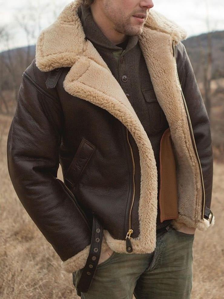 Heren Leren Jas met Shearling Voering – Warm & Tijdloos Ontwerp