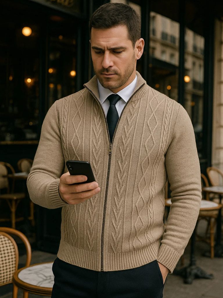 Essentiële Gebreide Trui – Luxe Herensweater met Kruis & Kroon Design