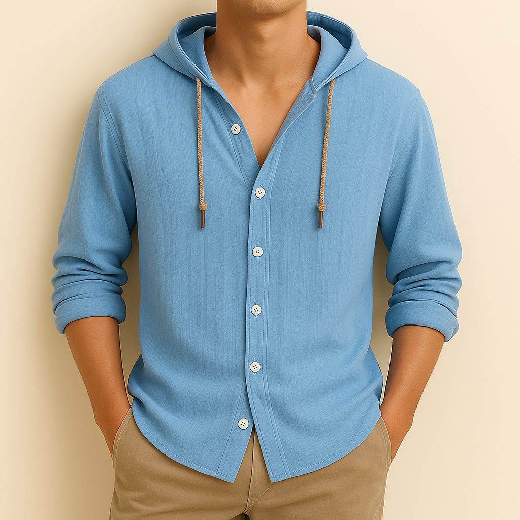 Heren Hoodie Shirt – Lichtgewicht Katoen-Linnen, Ademend & Stijlvol