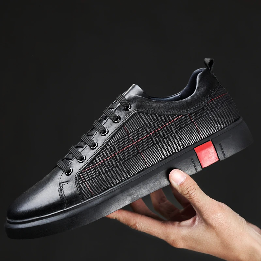 Leren Sneakers Heren – Handgemaakte Casual Schoenen met Geruit Design en Comfortabel Voetbed