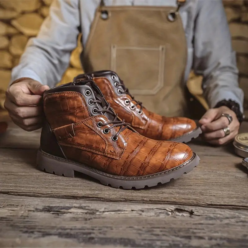 Heren Leren Enkellaarzen – Handgemaakte Vintage Werk- en Casual Boots met Comfortabele Zool