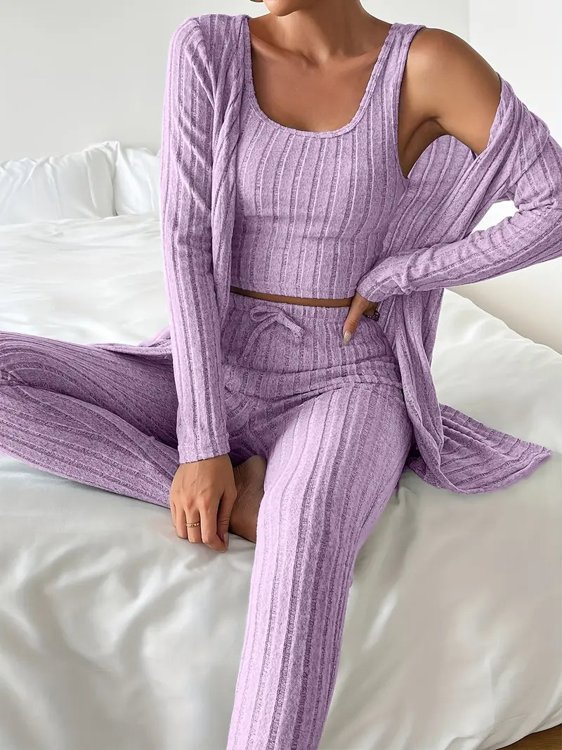 Lounge Edit 3-Delige Ribbed Set voor Dames – Comfortabel & Stijlvol Loungepak