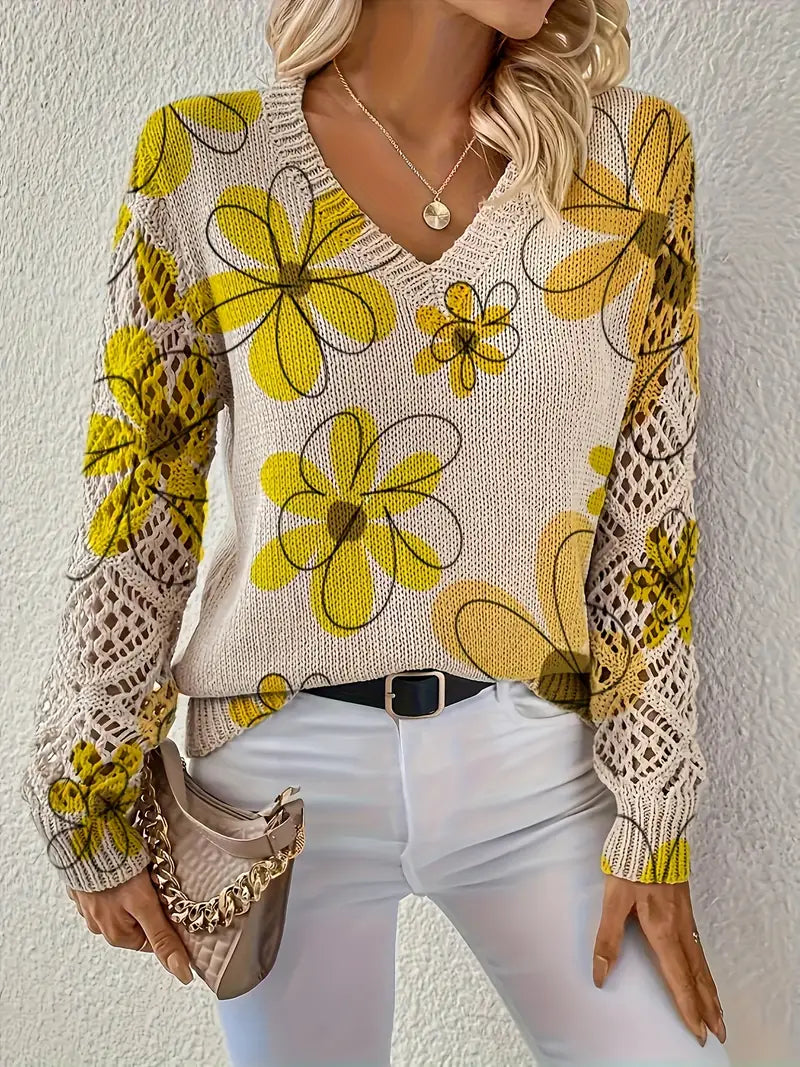 Elegante Lange Mouwen Trui Met Bloemenprint – Comfortabele Damestrui voor Casual & Stijlvolle Outfits