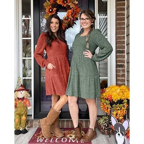 Flowy Gebreide Trui Jurk voor Dames – Casual Vierkante Hals en Lange Mouwen