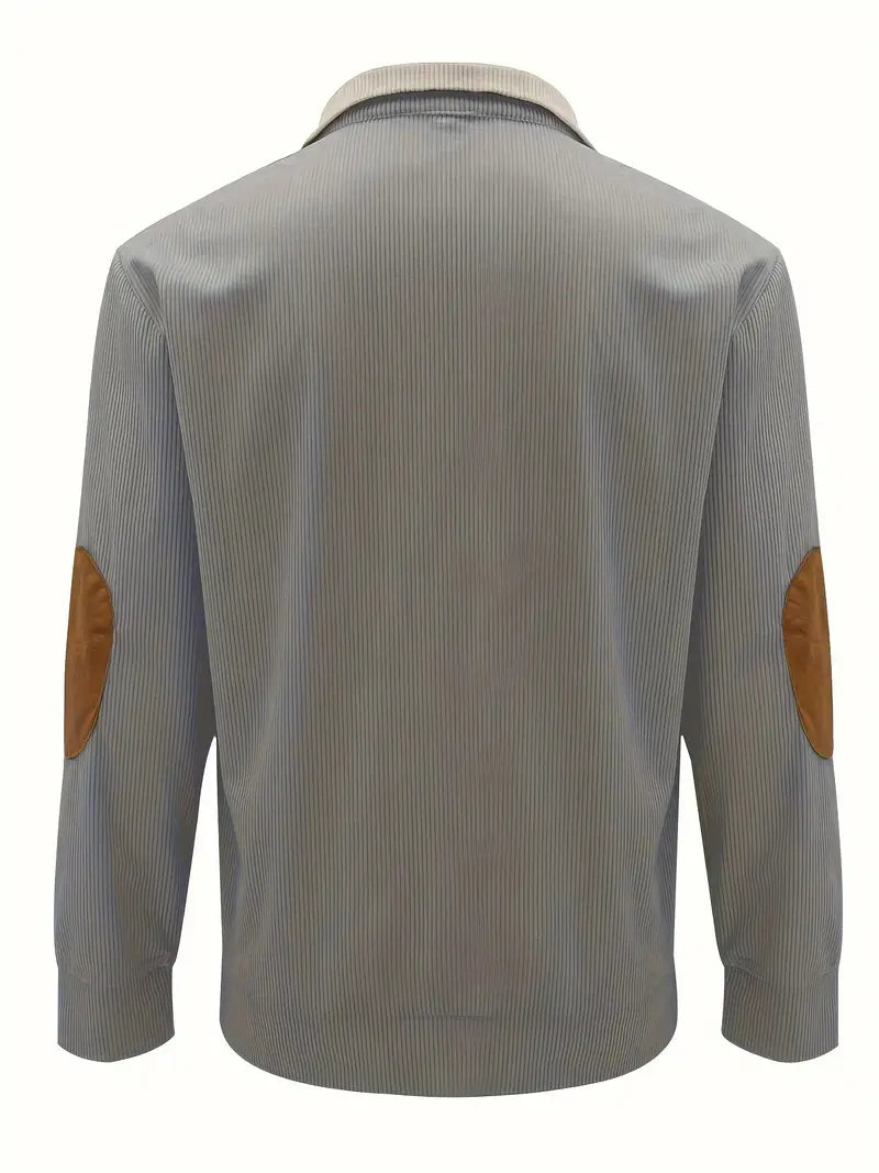 Heren Trui met Contrasterende Kraag en Knopen – Casual Pullover met Elleboogstukken, Warme Gebreide Trui voor Herfst en Winter