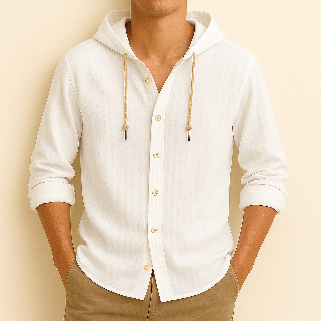 Heren Hoodie Shirt – Lichtgewicht Katoen-Linnen, Ademend & Stijlvol