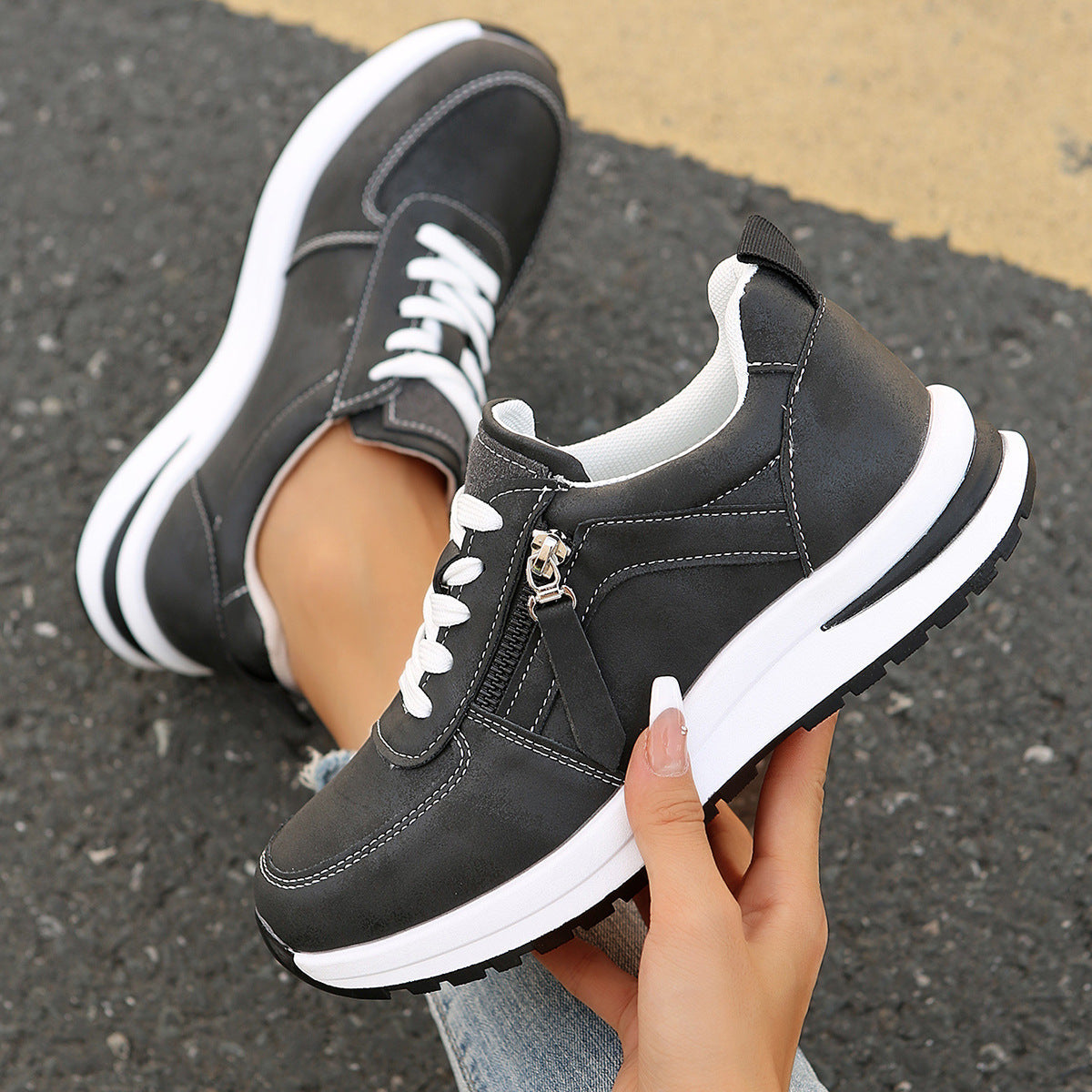 Dames Sneakers met Verborgen 10cm Verhoging – Lichtgewicht Streetwear Schoenen met Comfortzool en Zijrits