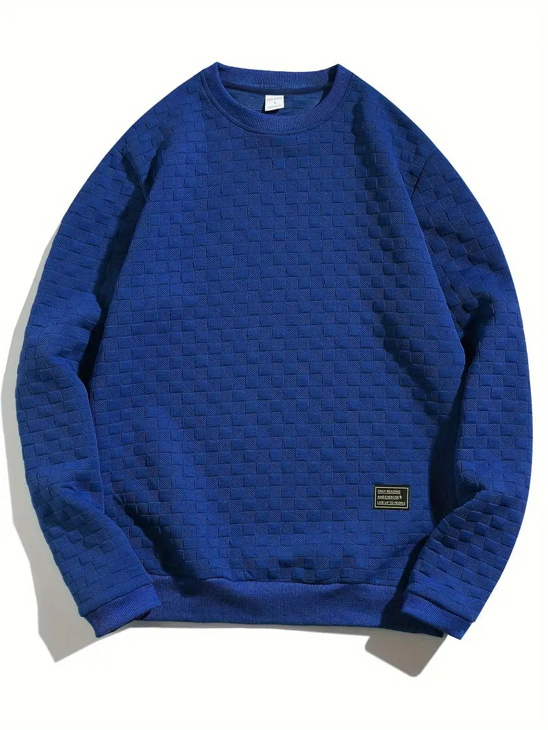 Casual Heren Sweater met Ronde Hals – Reliëf Geblokt Patroon Top