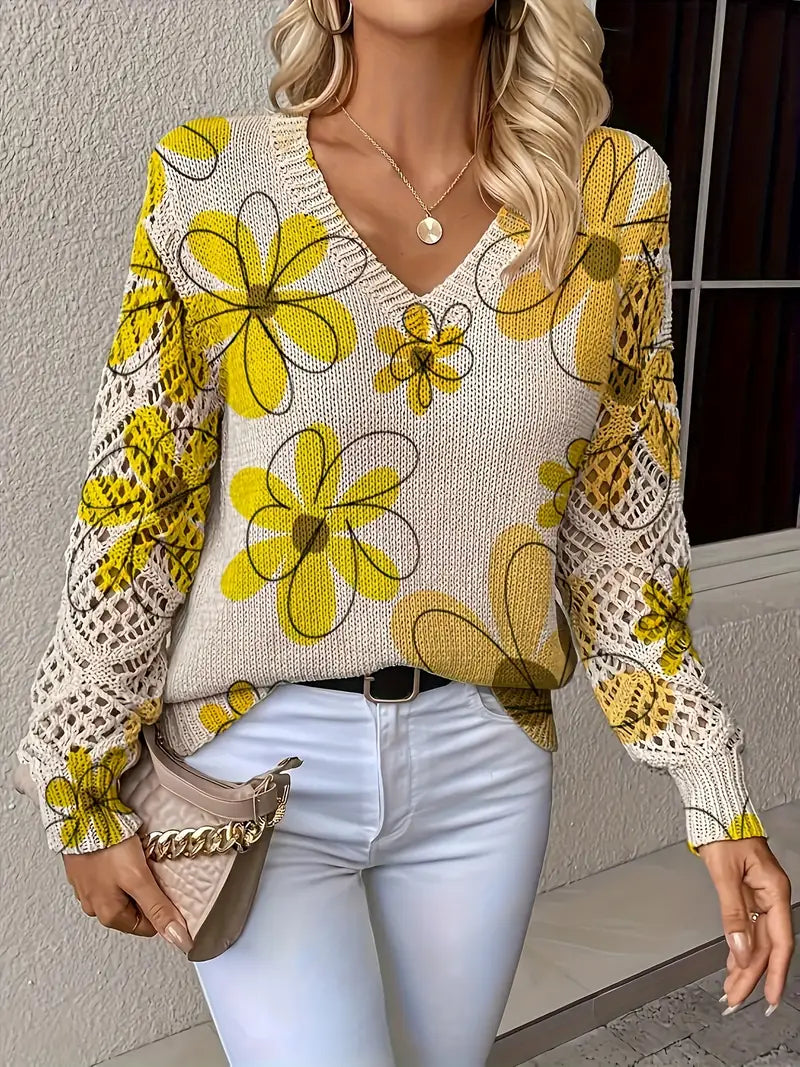 Elegante Lange Mouwen Trui Met Bloemenprint – Comfortabele Damestrui voor Casual & Stijlvolle Outfits