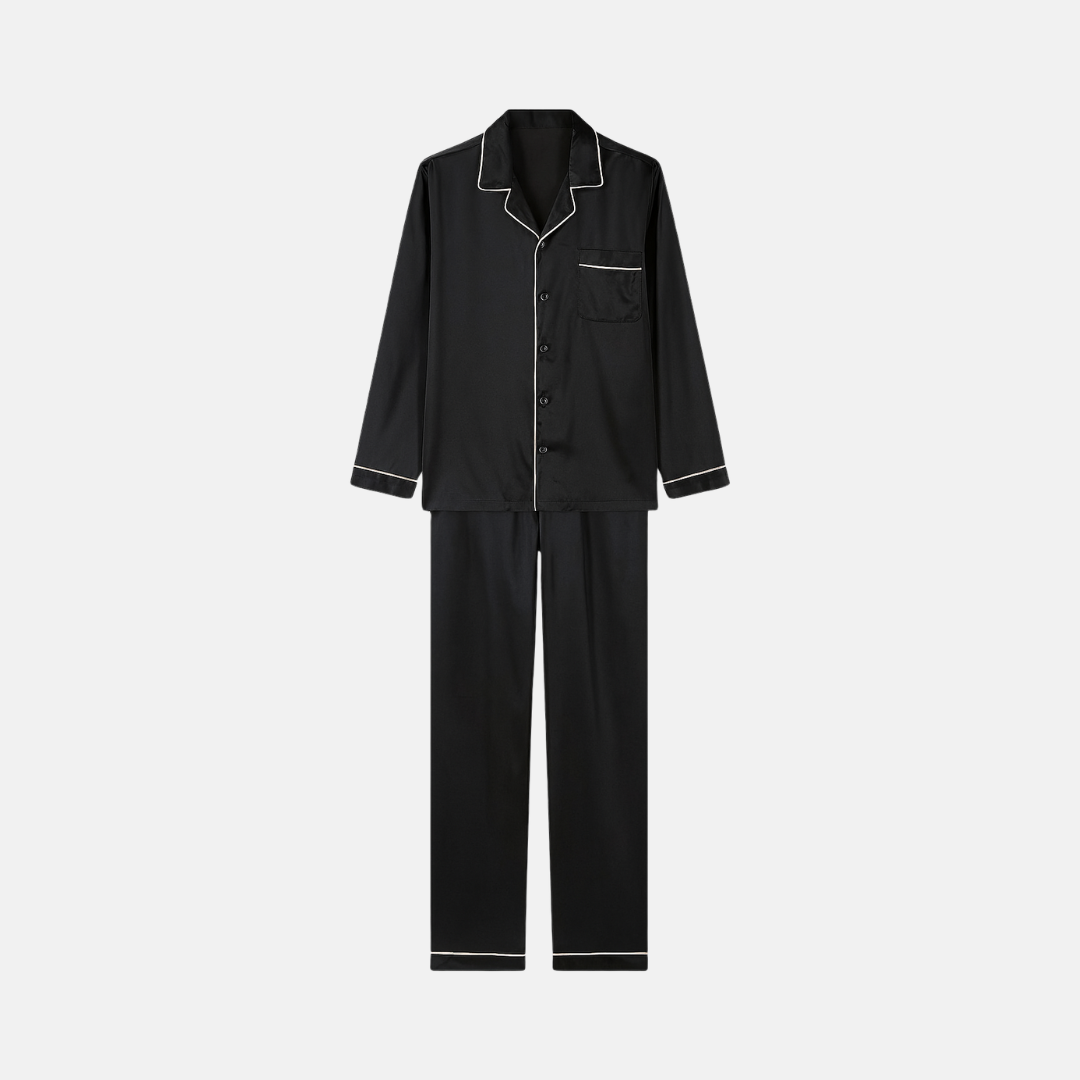 Heren Satijnen Pyjama Set – Lichtgewicht Lange Mouw Nachtkleding voor Ultiem Comfort