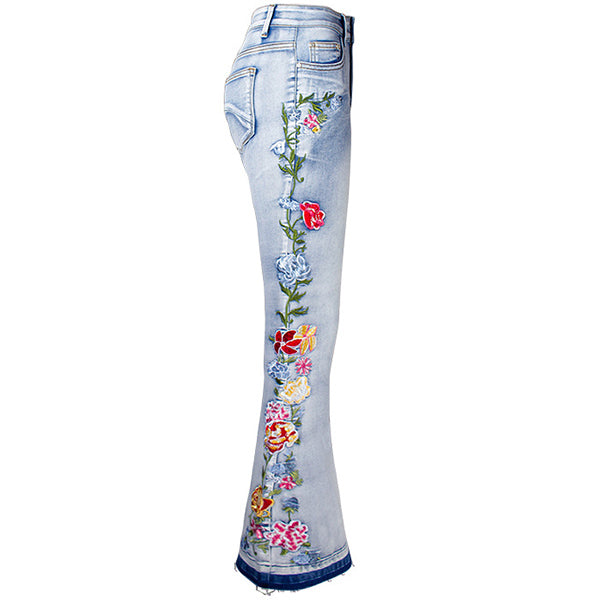 Vintage Wijde Spijkerbroek met Bloemenborduursel