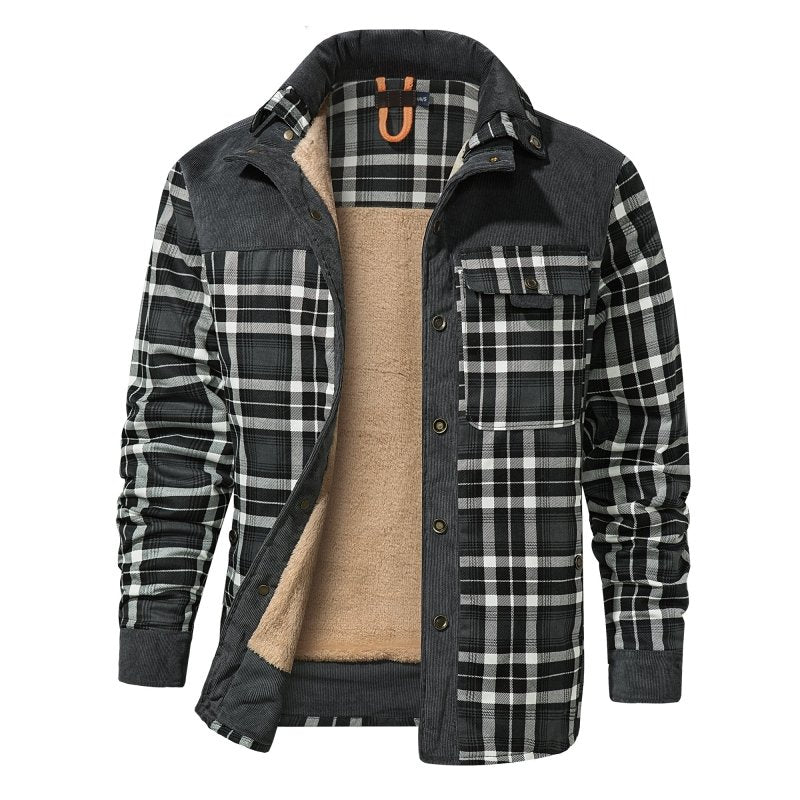 Casual Heren Geruite Jas – Comfortabele Outdoor Fleece Gevoerd Jack