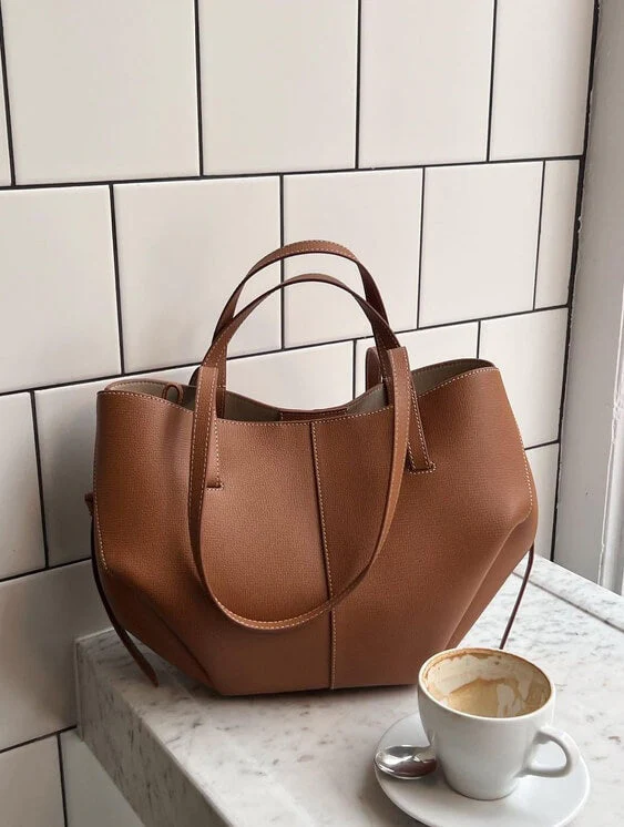 Vintage Leren Tote Bag – Ruime & Stijlvolle Schoudertas voor Dagelijks Gebruik