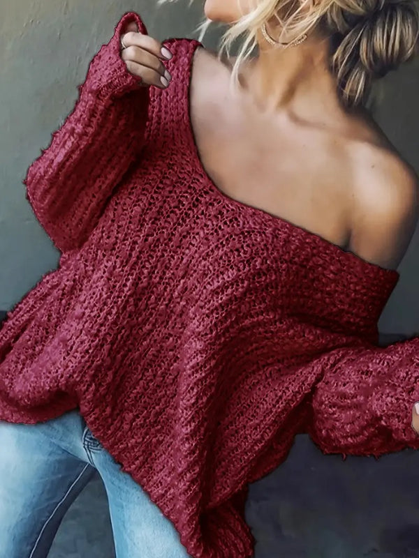 Dames Off-Shoulder Trui – Losse Lichte Pullover Top voor Casual Elegantie