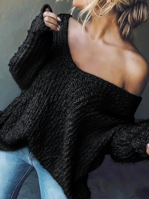 Dames Off-Shoulder Trui – Losse Lichte Pullover Top voor Casual Elegantie