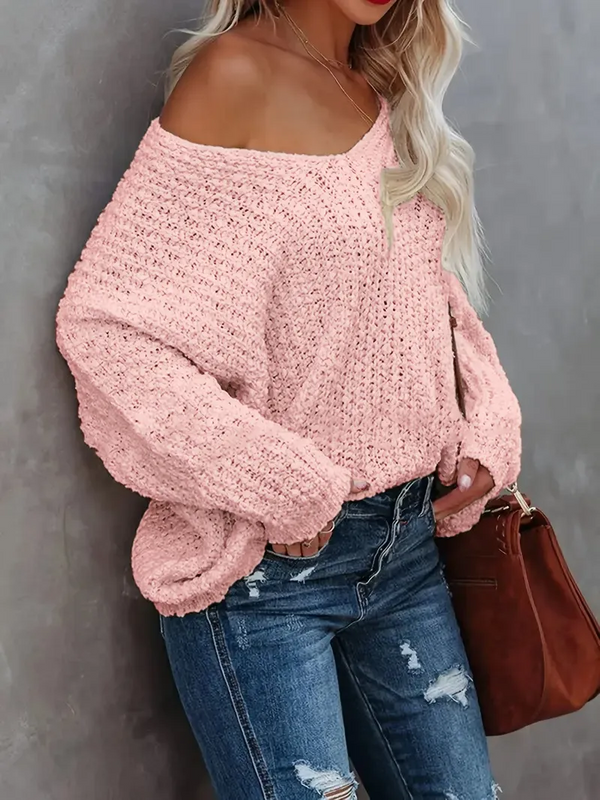 Dames Off-Shoulder Trui – Losse Lichte Pullover Top voor Casual Elegantie
