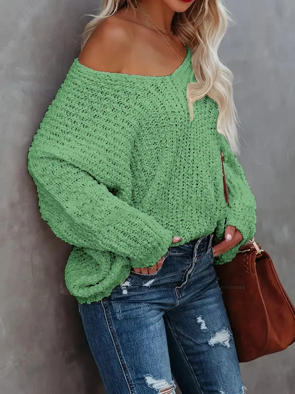 Dames Off-Shoulder Trui – Losse Lichte Pullover Top voor Casual Elegantie
