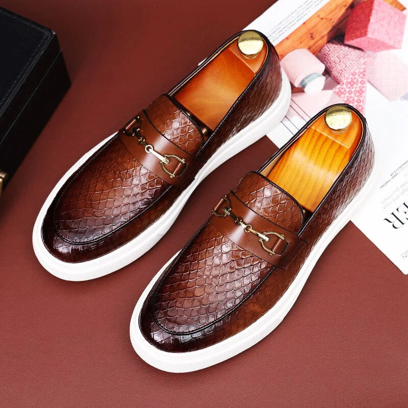 Heren Instappers met Krokodillenpatroon en Bit Detail – Casual & Formele Schoenen
